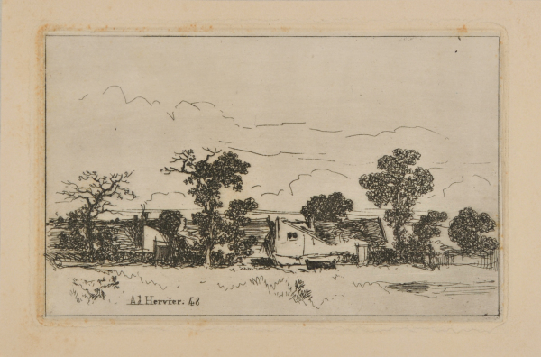 (Landscape with trees and houses)