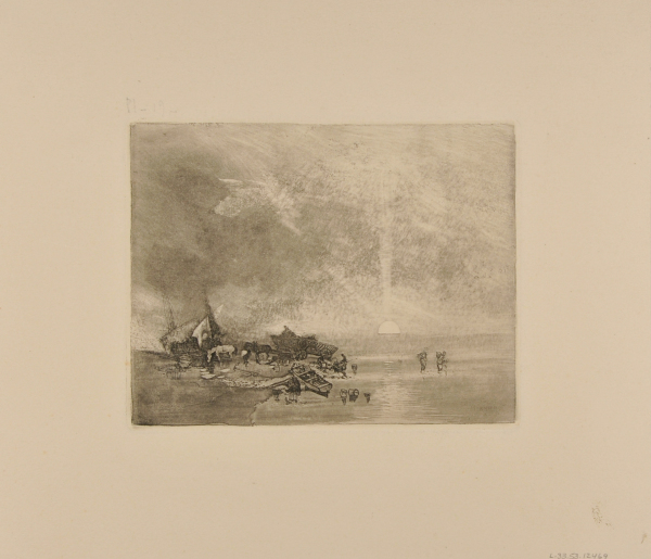 TWO BEACHED FISHING BOATS, LEANING TO THE LEFT