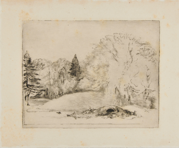 VIEW IN RICHMOND PARK (?), WITH A SMALL BRIDGE TO THE RIGHT