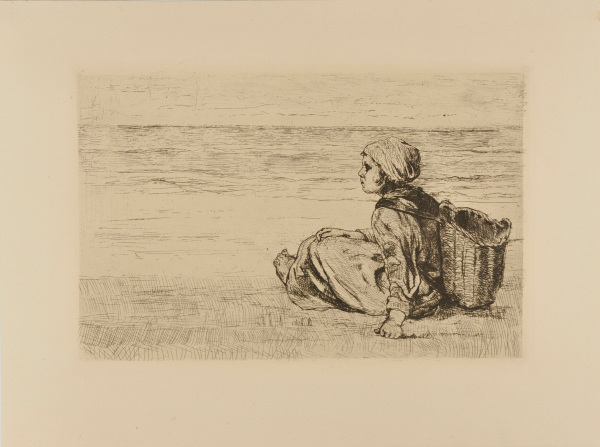 GIRL WITH BASKET SEATED ON THE SHORE