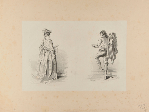 FEMALE AND MALE FIGURES SEEN FROM THE BACK