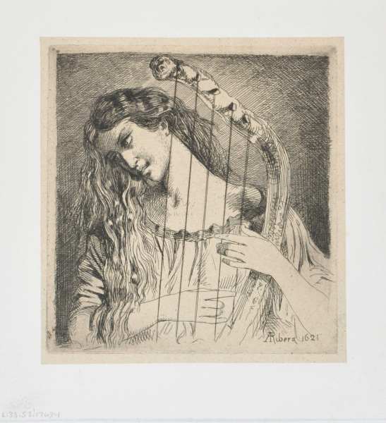 WOMAN PLAYING A HARP