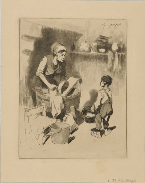 Une Femme Qui Lave son Linge et un Gamin