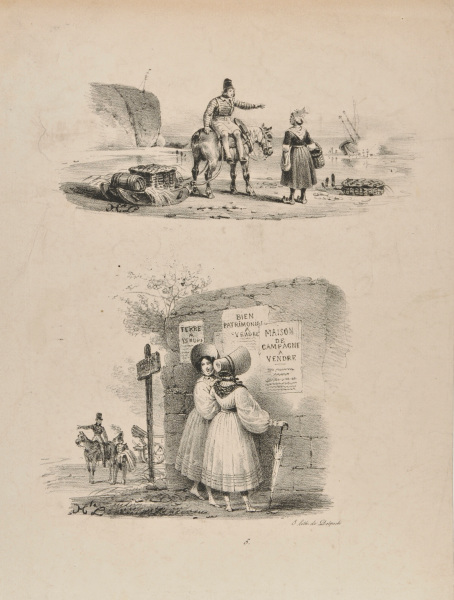 TWO SCENES: BY THE SEA; WOMEN READING SIGNS