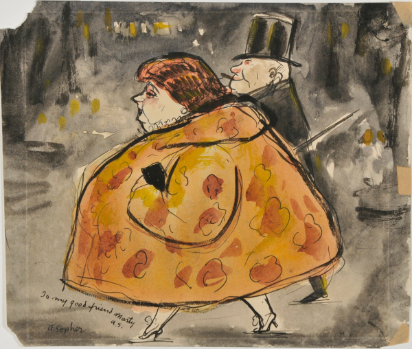 CARICATURE OF A COUPLE IN EVENING DRESS. DEDICATED TO MARTENET