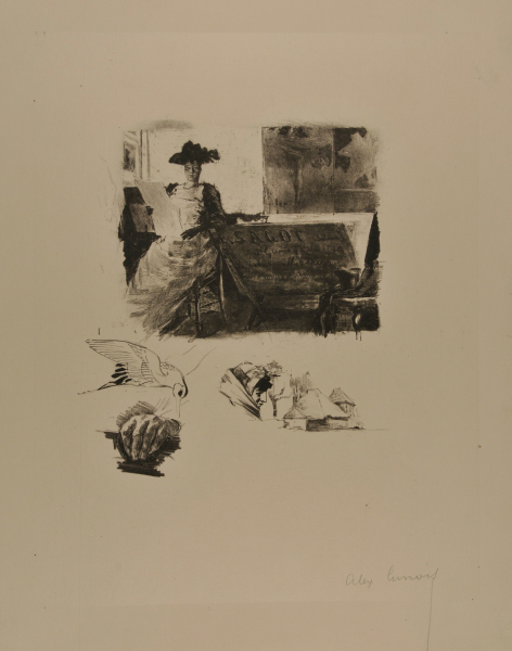 CARD FOR SAGOT: WOMAN LOOKING AT PRINTS