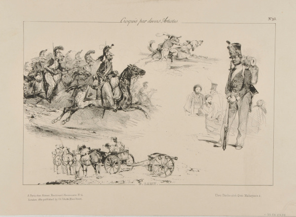 Croquis par divers artistes: No. 23: Soldiers Charging, Monkey Soldier, Soldier Standing, etc.