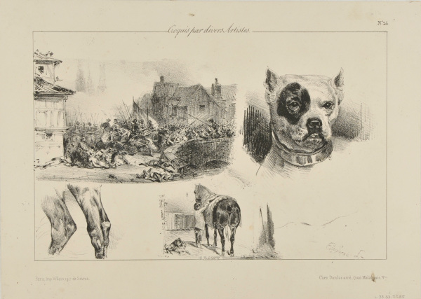 Croquis par divers Artistes: No.24: Army Charging; Head of a Dog; Horse Being Saddled etc.