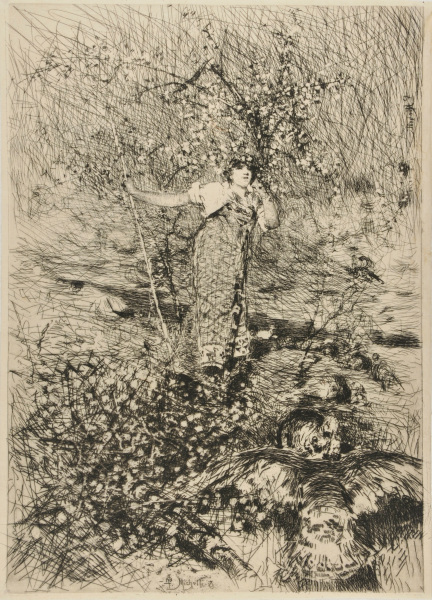 Woman in an Orchard in Spring