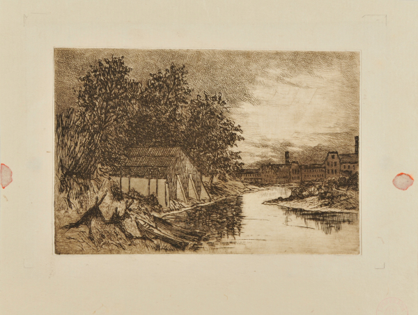 RIVER LANDSCAPE WITH FACTORY BUILDINGS