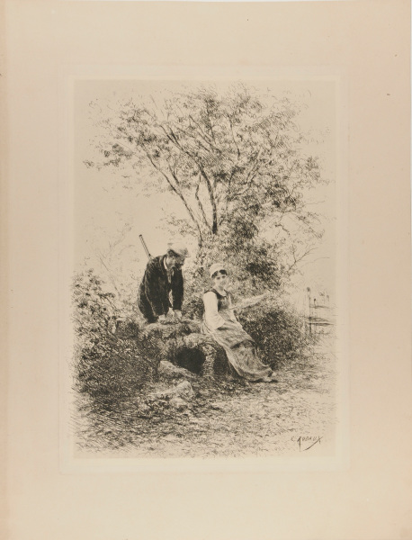 Hunter Talking to a Seated Peasant Girl