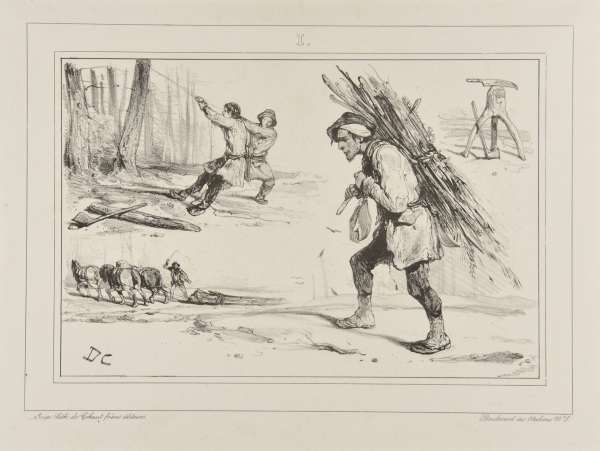 Sketches of woodcutters and a faggot bearer