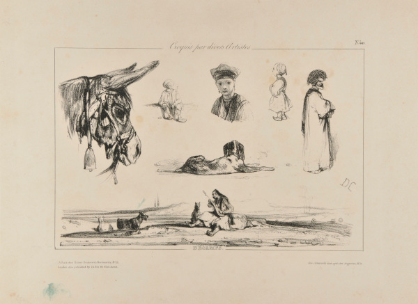 Sketches of a donkey, a dok, Turkish figures and a Greek shepherd