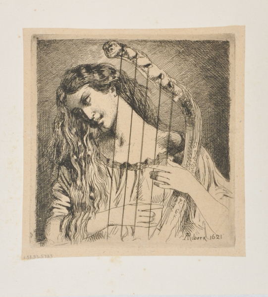 WOMAN PLAYING A HARP