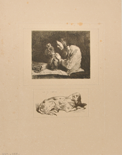 BUST OF A MAN; SLEEPING DOG