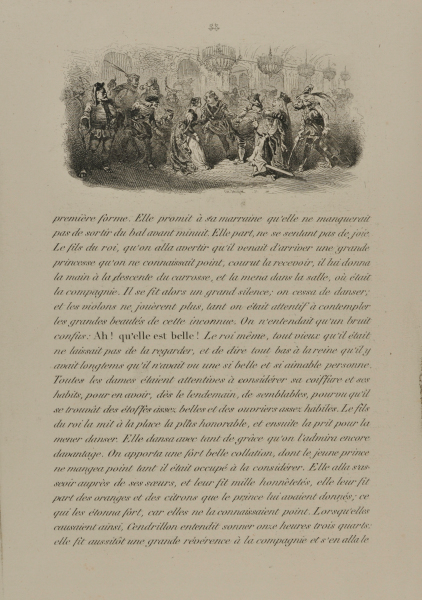 THE KING'S SON PRESENTS CINDERELLA TO HIS FAMILY; CINDERELLA DESCENDS A STAIRCASE