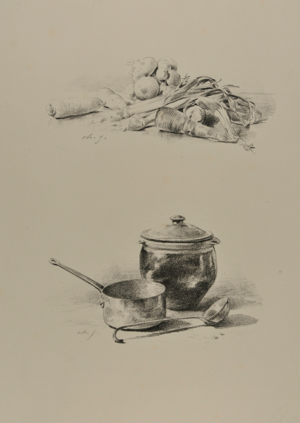 ONIONS AND CARROTS, TWO POTS AND A LADLE