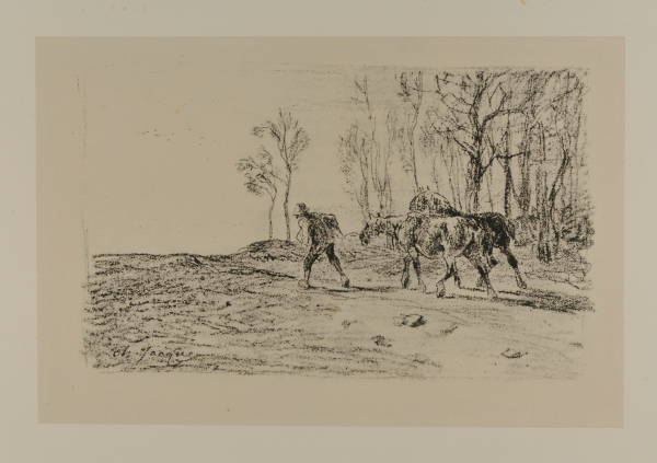 PEASANT LEADING TWO HORSES