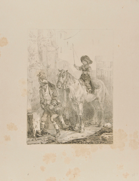 MAN LEADING CHILD ON HORSEBACK
