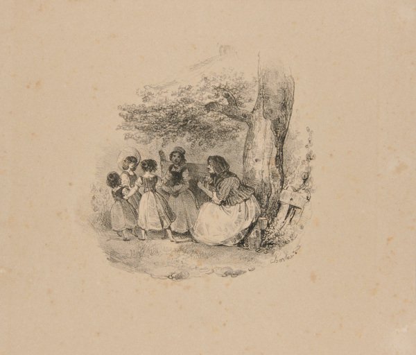 OLD WOMAN WITH FOUR GIRLS
