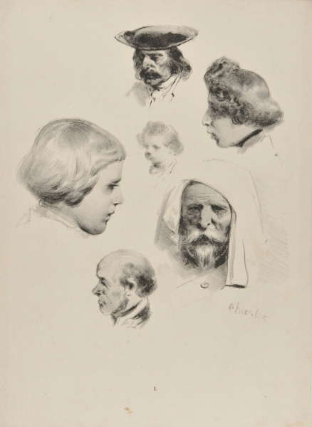 SHEET OF SKETCHES: SIX MALE HEADS