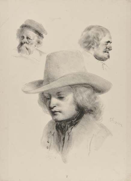 SHEET OF SKETCHES: THREE MALE HEADS