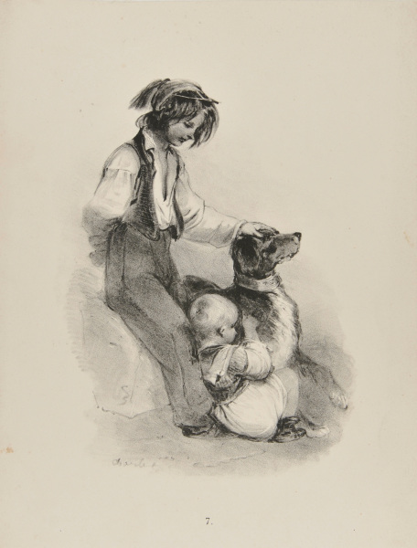 TWO CHILDREN WITH A DOG