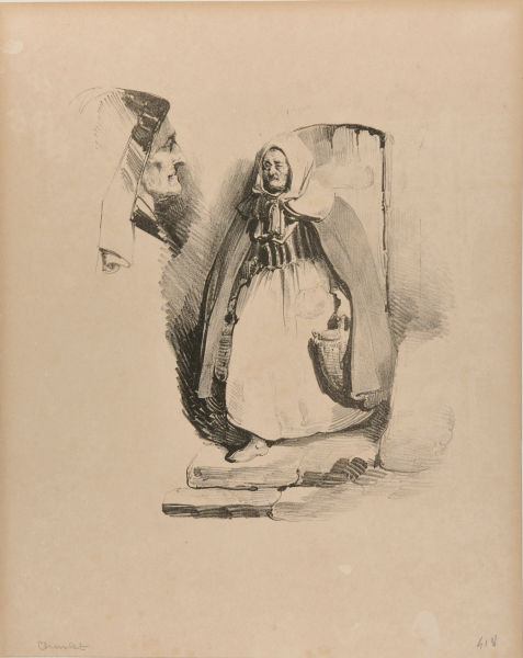 OLD WOMAN DESCENDING A STAIRCASE