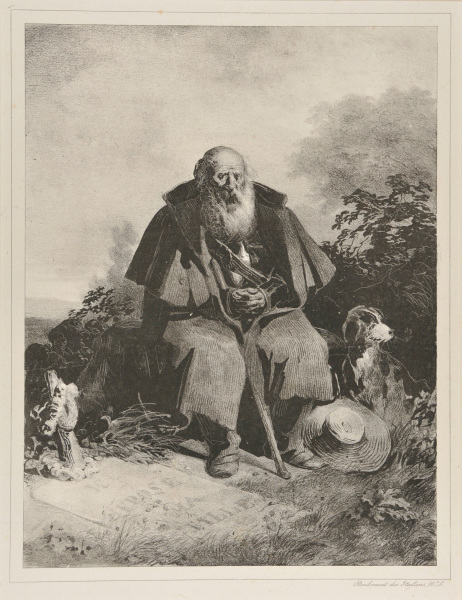OLD SHEPHERD SITTING NEXT TO HIS DAUGHTER'S TOMB