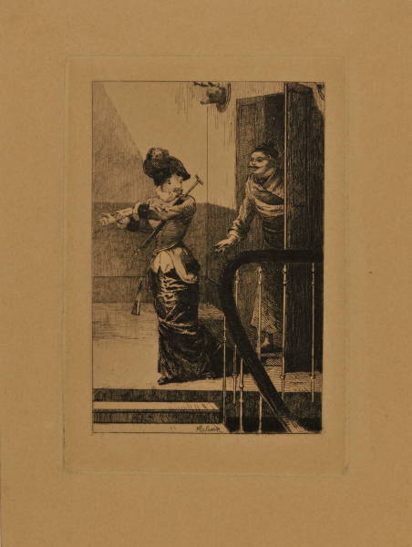 Woman Walking Out of an Apartment while Putting on Gloves - Man Looks after Her