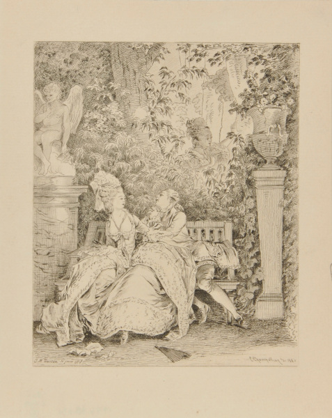 Man and woman sitting on a bench in garden