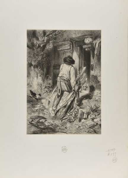 PEASANT DRAGGING A BUNDLE OF BRANCHES