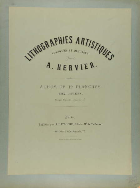 COVER FOR THE SERIES "LITHOGRAPHIES ARTISTIQUES COMPOSÉES ET DESSINÉES PAR A. HERVIER: ALBUM DE DOUZE PLANCHES"
