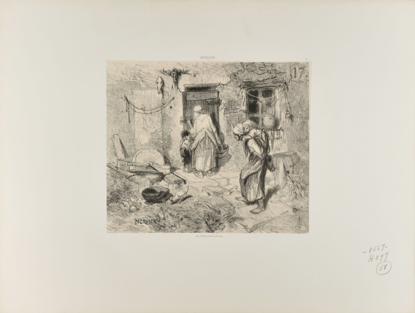 WOMEN AND CHILDREN AT THE DOOR OF A FARMHOUSE