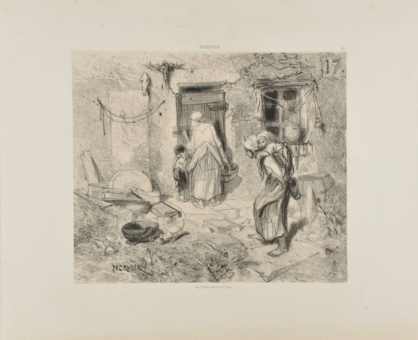 WOMEN AND CHILDREN AT THE DOOR OF A FARMHOUSE