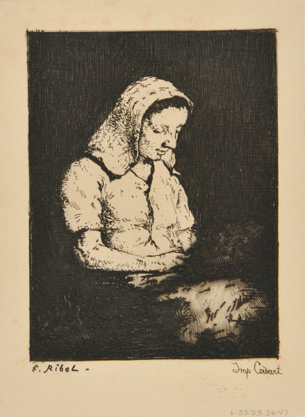 YOUNG WOMAN WITH HEAD BENT, SEEN FROM THE RIGHT