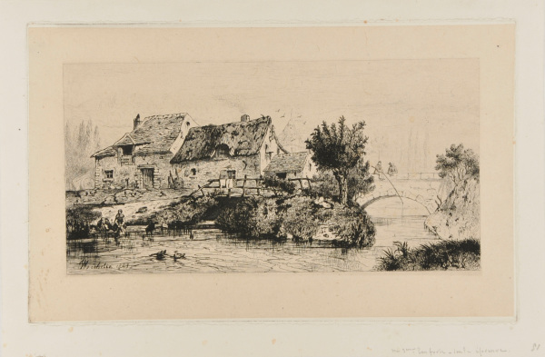 FARM BY A RIVER WITH A BRIDGE