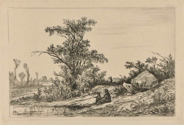 WOMAN AND CHILD AT WATER'S EDGE