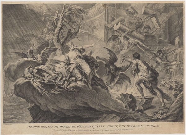 ARMIDE IRRITÉE DU DEPART DE RENAUD, QU'ELLE AIMOIT, FAIT DETRUIRE SON PALAIS (ARMIDA ANGRY AT THE DEPARTURE OF RINALDO, WHO SHE LOVES, DESTROYS HIS PALACE)