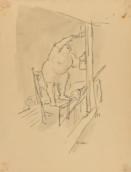 WOMAN PAINTING A PILLAR