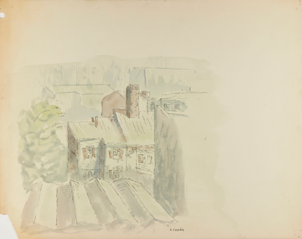 ROOFTOP VIEW (RECTO); GROUP OF MEN (VERSO)