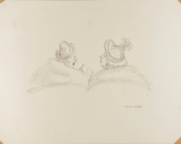 TWO SEATED WOMEN WEARING HATS