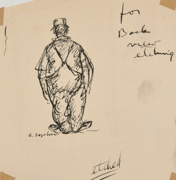 REAR VIEW OF MAN IN OVERALLS