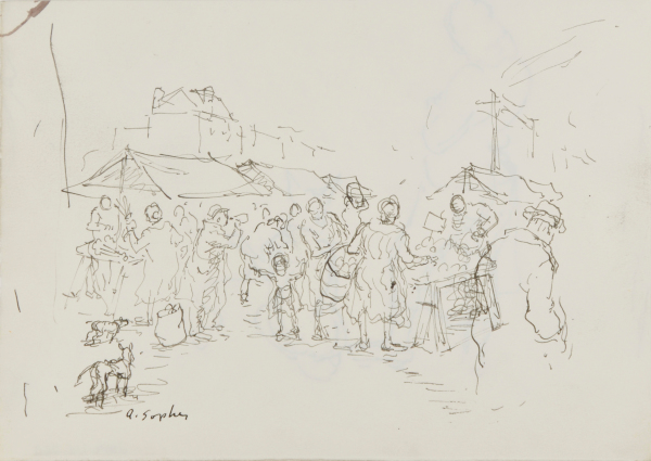 MARKET SCENE (RECTO); WOMAN WITH DOG (VERSO)