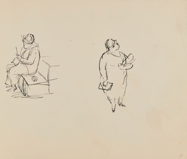WOMAN SITTING AND KNITTING, WOMAN STANDING