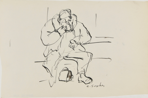 MAN SITTING AND HOLDING HIS GLASSES