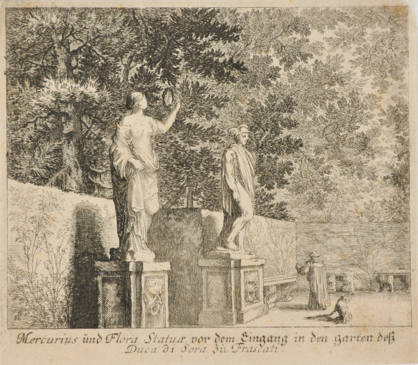 STATUES OF MERCURY AND FLORA IN FRONT OF THE ENTRANCE TO THE GARDEN OF THE DUKE OF SORA AT FRASCATI