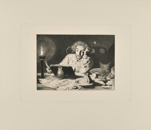 YOUNG MAN READING BY CANDLELIGHT