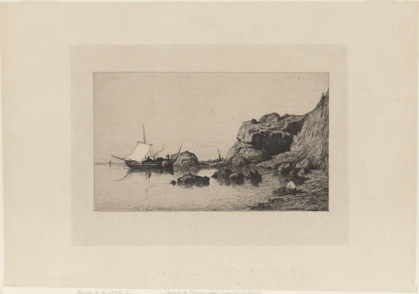 Barque de Pêcheurs Faisant Escale Dans Les Rochers De Collioure (Pyrenees Orientales)