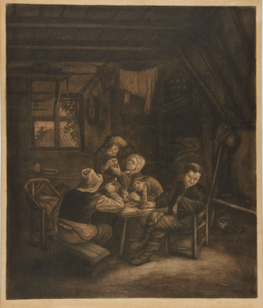 FIVE FIGURES ABOUT A TABLE, SMOKING AND DRINKING